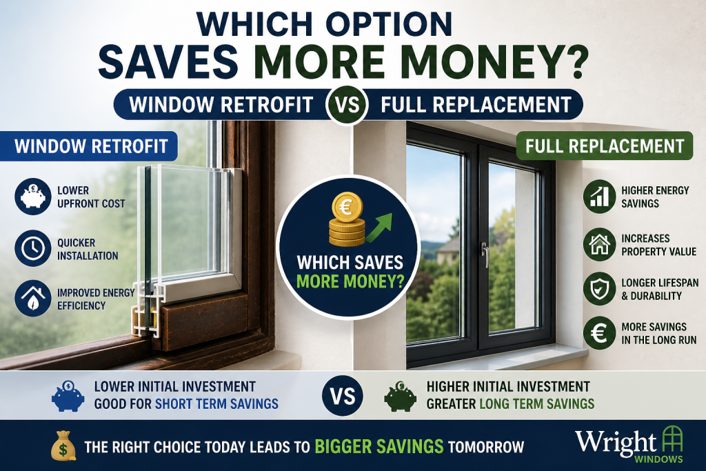visual representation of which Option Saves More Money window retrofit or Full replacement 